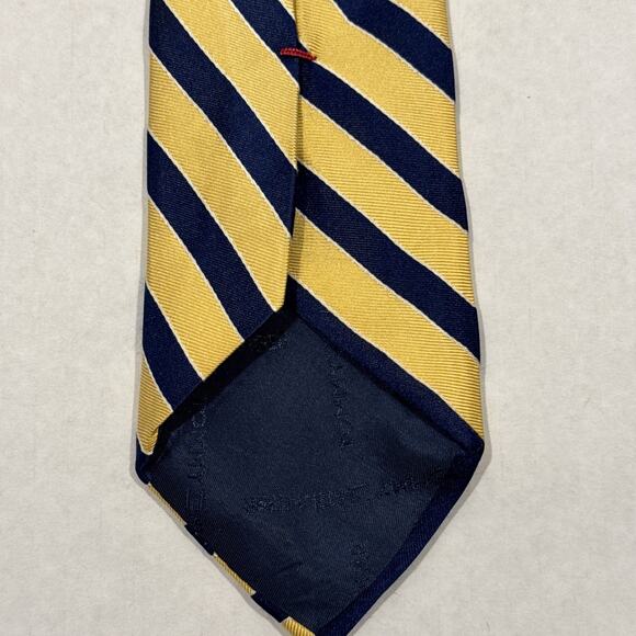 TOMMY HILFIGER Long Silk Mens Tie Made In USA REPP Yellow Blue Regimental Stripe - Picture 4 of 6